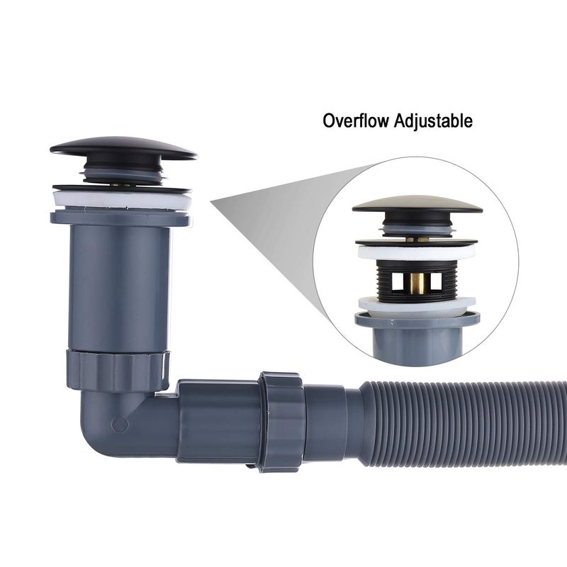 GORDEE P Trap Bathroom Sink Stopper Right-Angle Bottle Trap Complete Set Adjustable 1-1/4 Sink Drain Kit Tube, Threaded Tube Design for Bending Angles, Overflow Adjustable, Black - Image 2